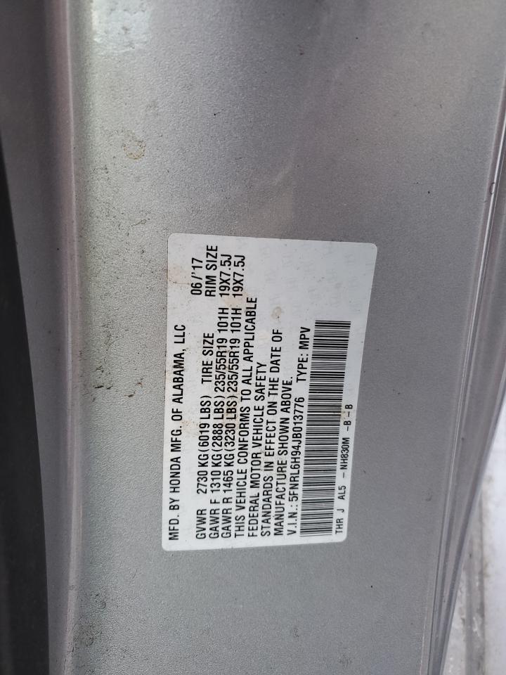 2018 Honda Odyssey VIN 5FNRL6H94JB013776 Copart auction photo, front end damage thumbnail 13