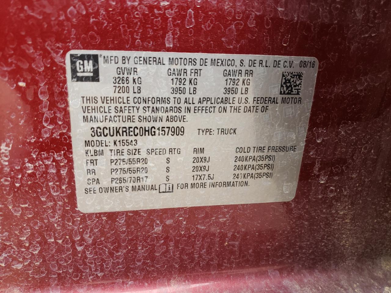 2017 Chevrolet Silverado VIN 3GCUKREC0HG157909 Copart auction photo, all over damage thumbnail 14