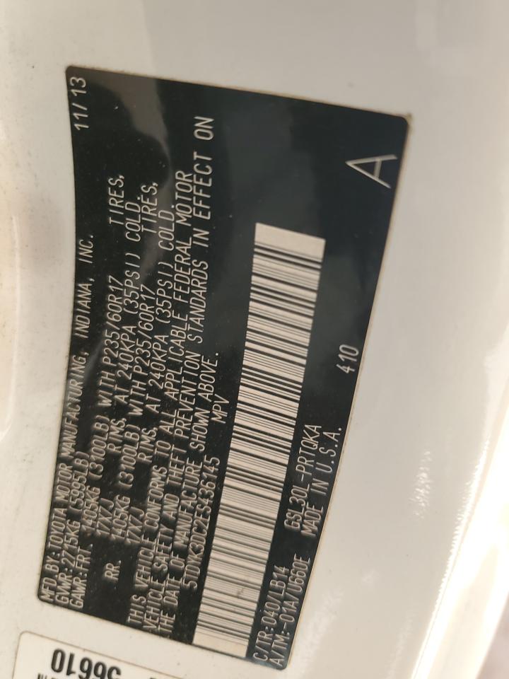 2014 Toyota Sienna VIN 5TDYK3DC2ES436145 Copart auction photo, all over damage thumbnail 13