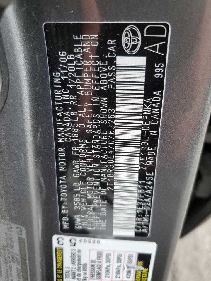 2007 Toyota Corolla VIN 2T1BR30E47C763263 Copart auction photo, front end damage thumbnail 12