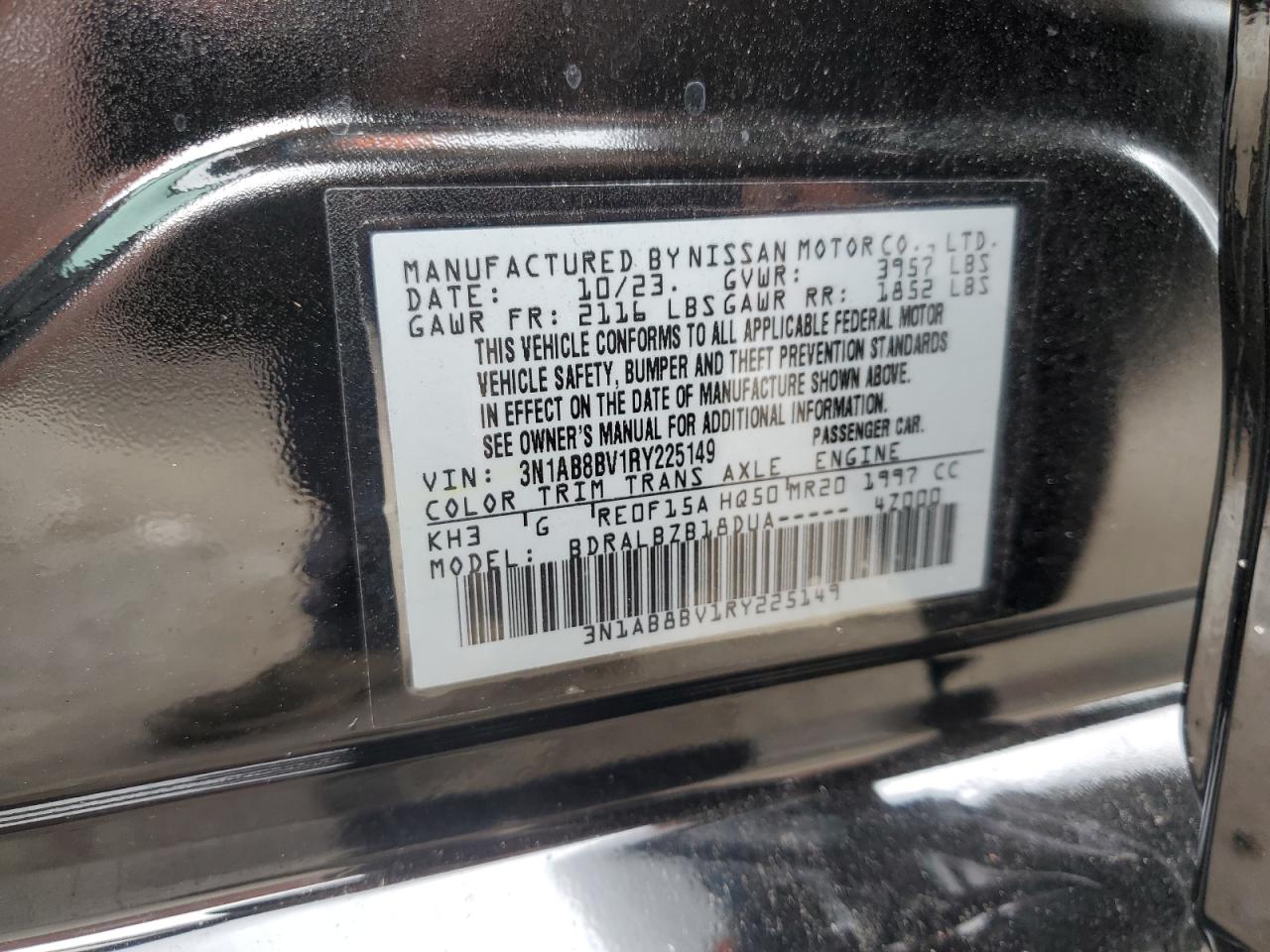 2024 Nissan Sentra VIN 3N1AB8BV1RY225149 Copart auction photo, front end damage thumbnail 14