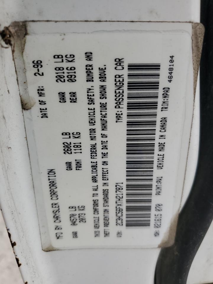 1996 Chrysler LHS VIN 2C3HC56FXTH217871 Copart auction photo, front end / minor dent/scratches damage thumbnail 12