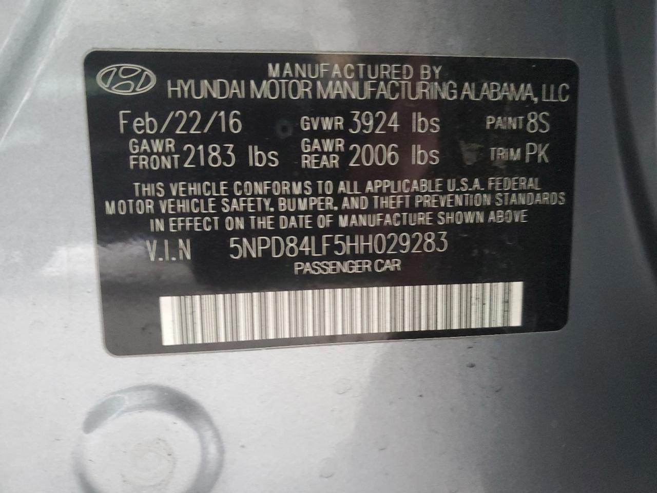 2017 Hyundai Elantra VIN 5NPD84LF5HH029283 Copart auction photo, front end damage thumbnail 12