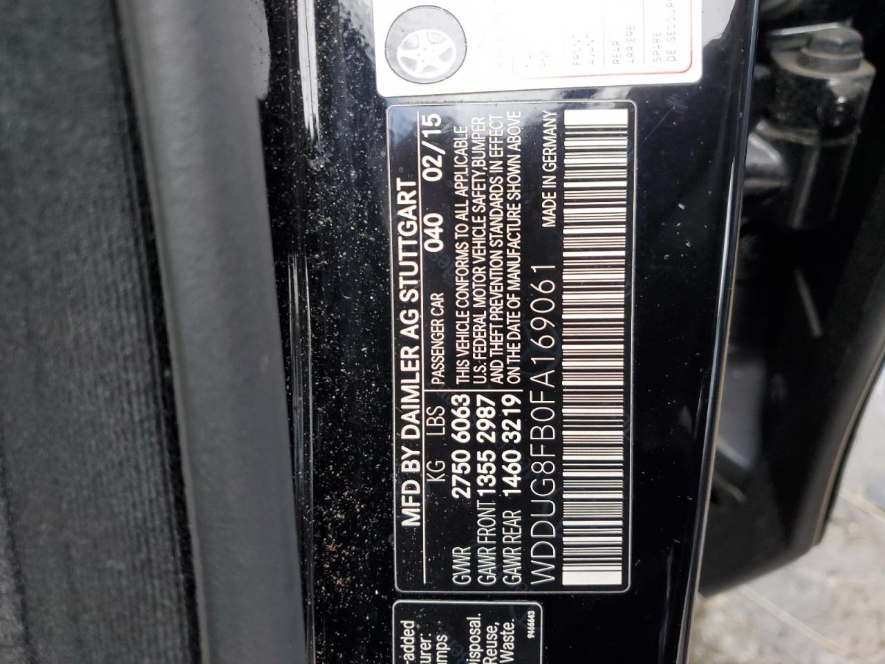 2015 Mercedes-Benz S-klasse VIN WDDUG8FB0FA169061 Copart auction photo, vandalism damage thumbnail 12