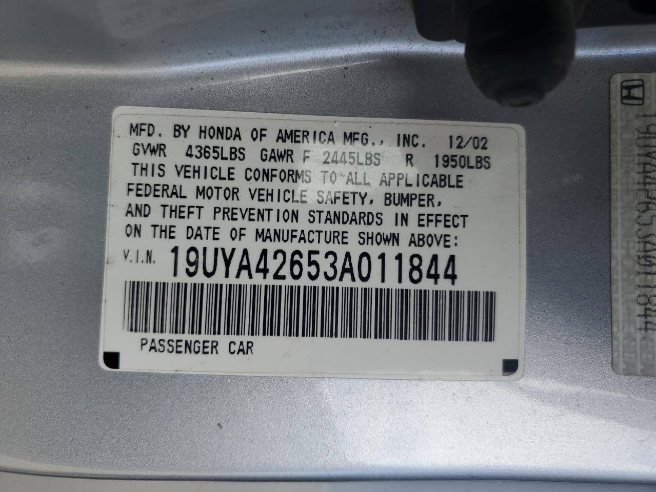 2003 Acura CL VIN 19UYA42653A011844 Copart auction photo, front end damage thumbnail 14