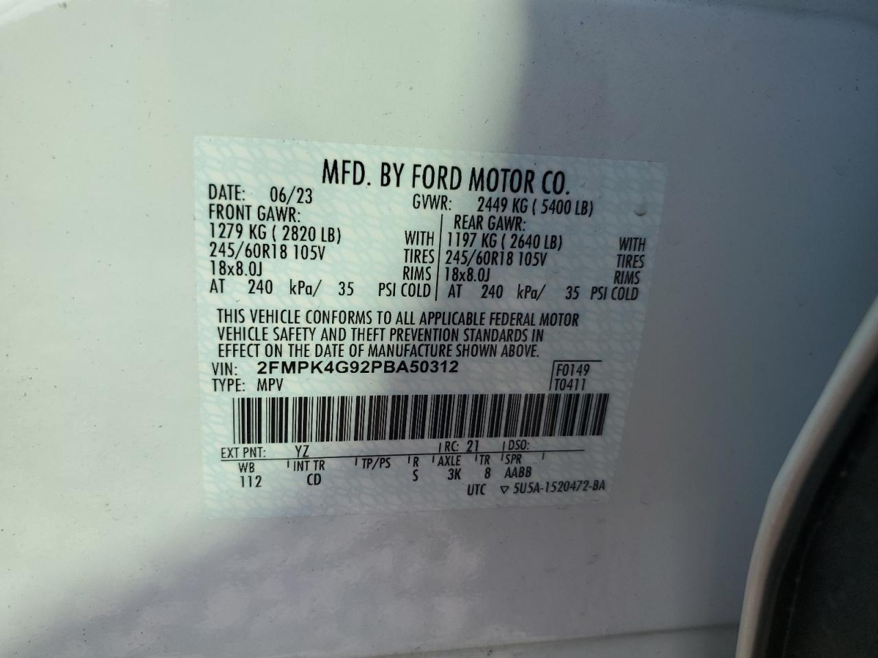 2023 Ford Edge VIN 2FMPK4G92PBA50312 Copart auction photo, front end damage thumbnail 13