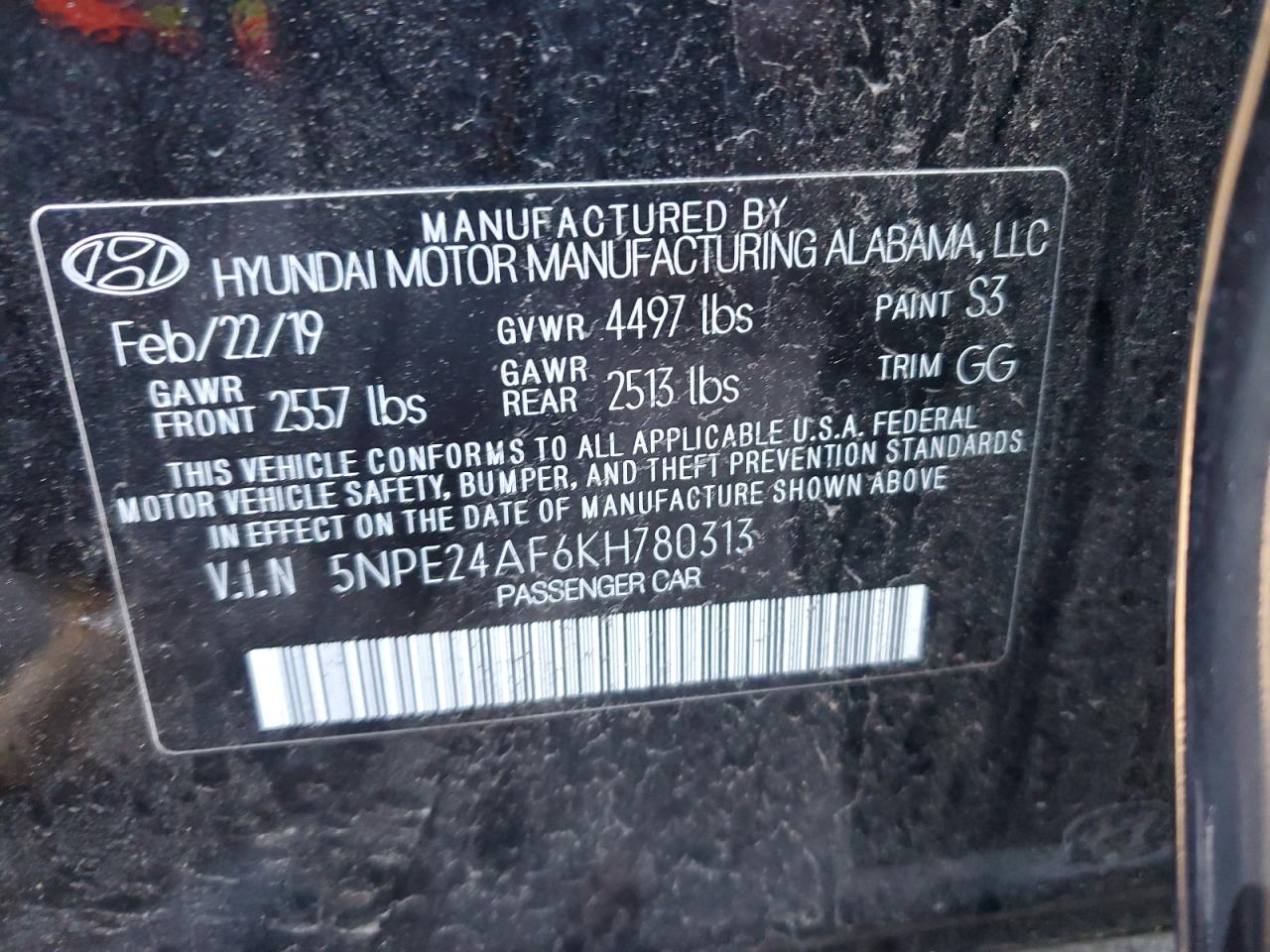 2019 Hyundai Sonata VIN 5NPE24AF6KH780313 Copart auction photo, front end damage thumbnail 12