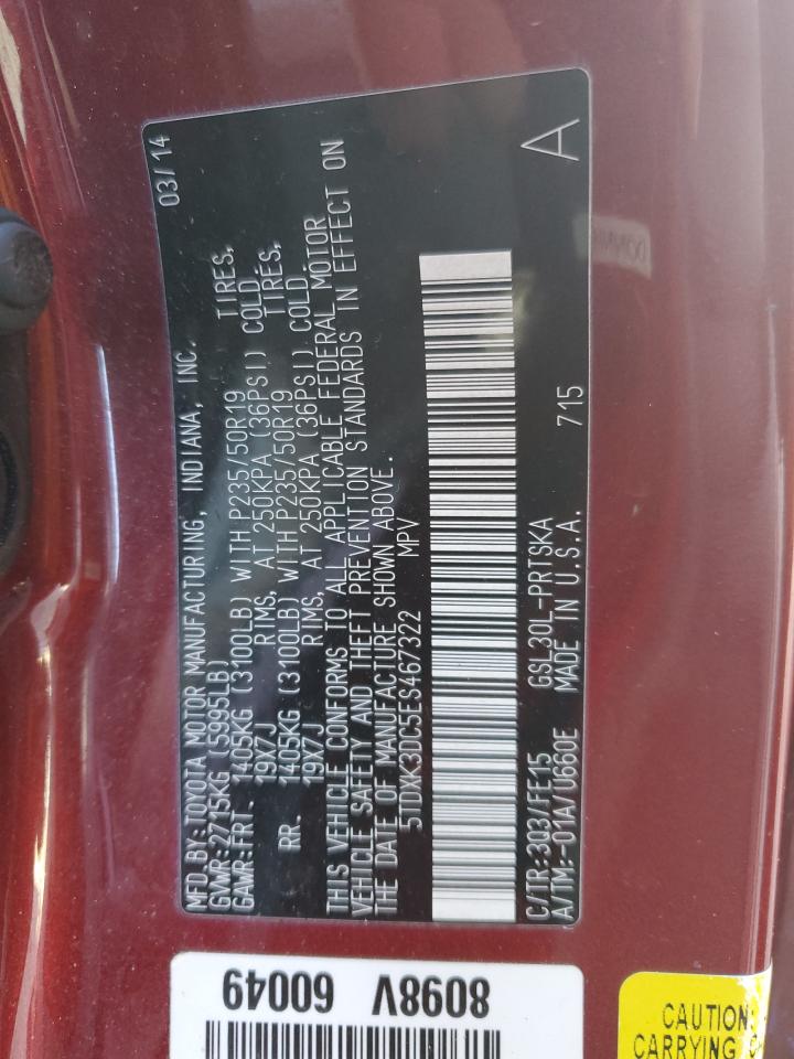 2014 Toyota Sienna VIN 5TDXK3DC5ES467322 Copart auction photo, front end / minor dent/scratches damage thumbnail 14