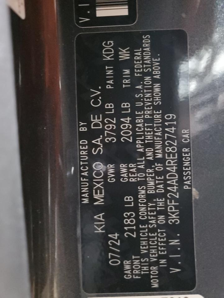 2024 KIA Forte VIN 3KPF24AD4RE827419 Copart auction photo, front end / side damage thumbnail 12