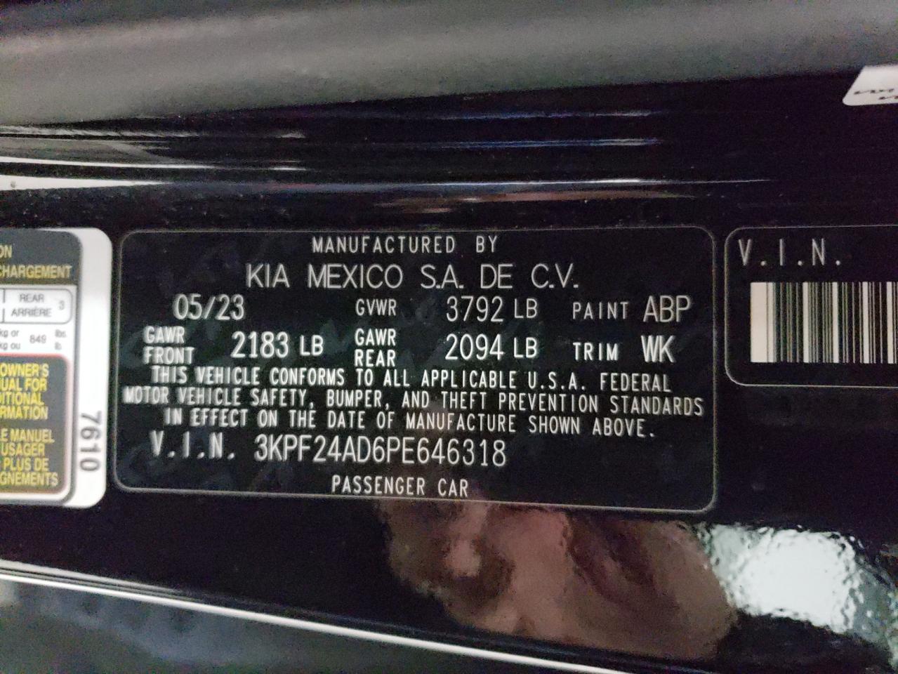 2023 KIA Forte VIN 3KPF24AD6PE646318 Copart auction photo, front end damage thumbnail 14