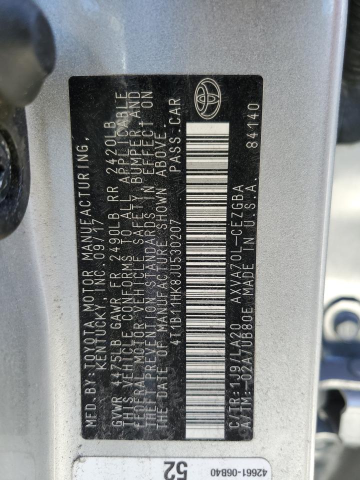 2018 Toyota Camry VIN 4T1B11HK8JU530207 Copart auction photo, all over / minor dent/scratches damage thumbnail 12
