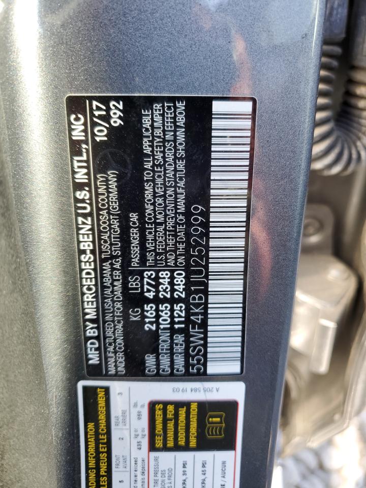 2018 Mercedes-Benz C-klasse VIN 55SWF4KB1JU252999 Copart auction photo, front end damage thumbnail 12