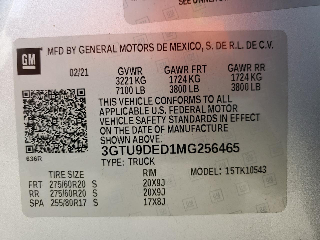 2021 GMC Sierra VIN 3GTU9DED1MG256465 Copart auction photo, front end / minor dent/scratches damage thumbnail 16