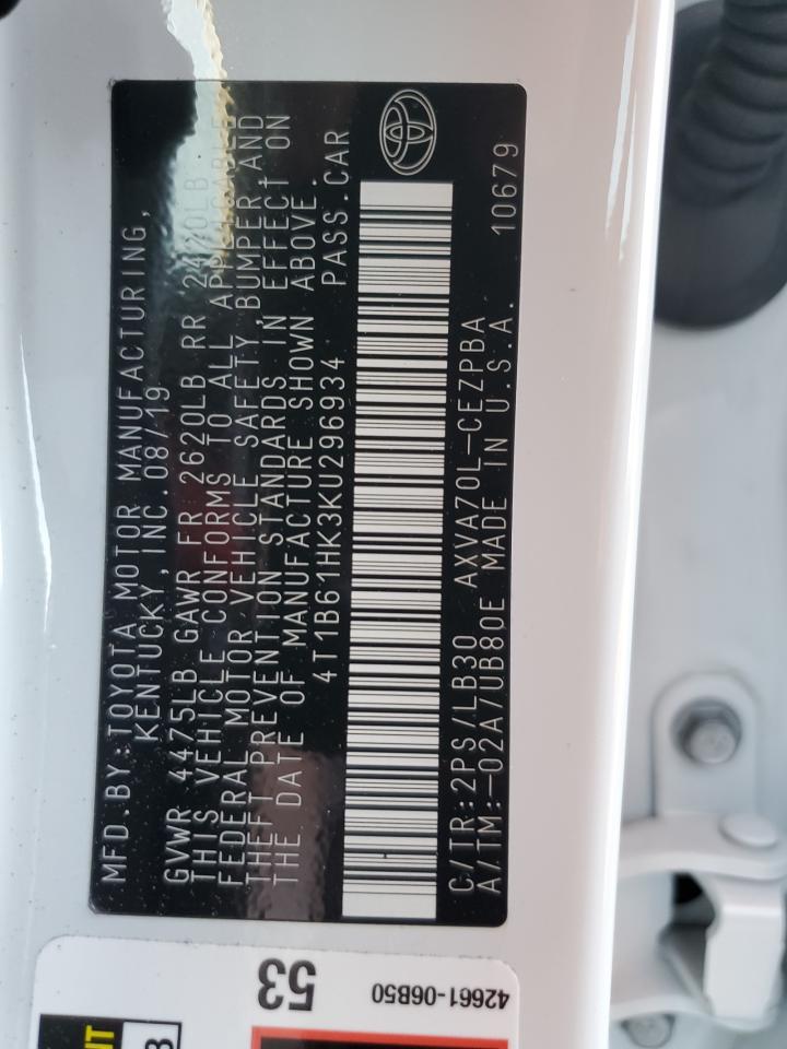 2019 Toyota Camry VIN 4T1B61HK3KU296934 Copart auction photo, front end damage thumbnail 15