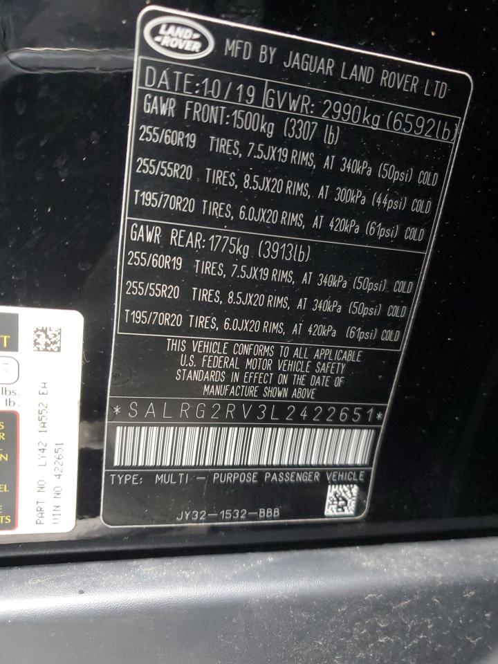 2020 Land Rover Discovery VIN SALRG2RV3L2422651 Copart auction photo, mechanical damage thumbnail 13