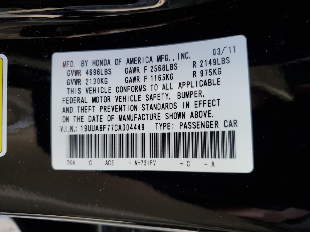 2012 Acura TL VIN 19UUA8F77CA004449 Copart auction photo, rear end damage thumbnail 12