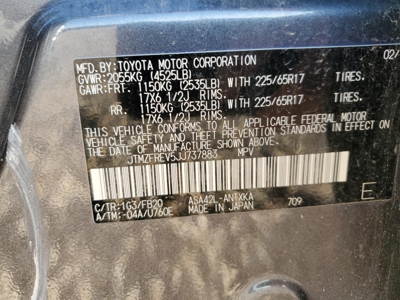 2018 Toyota RAV 4 VIN JTMZFREV5JJ737883 Copart auction photo, side damage thumbnail 15