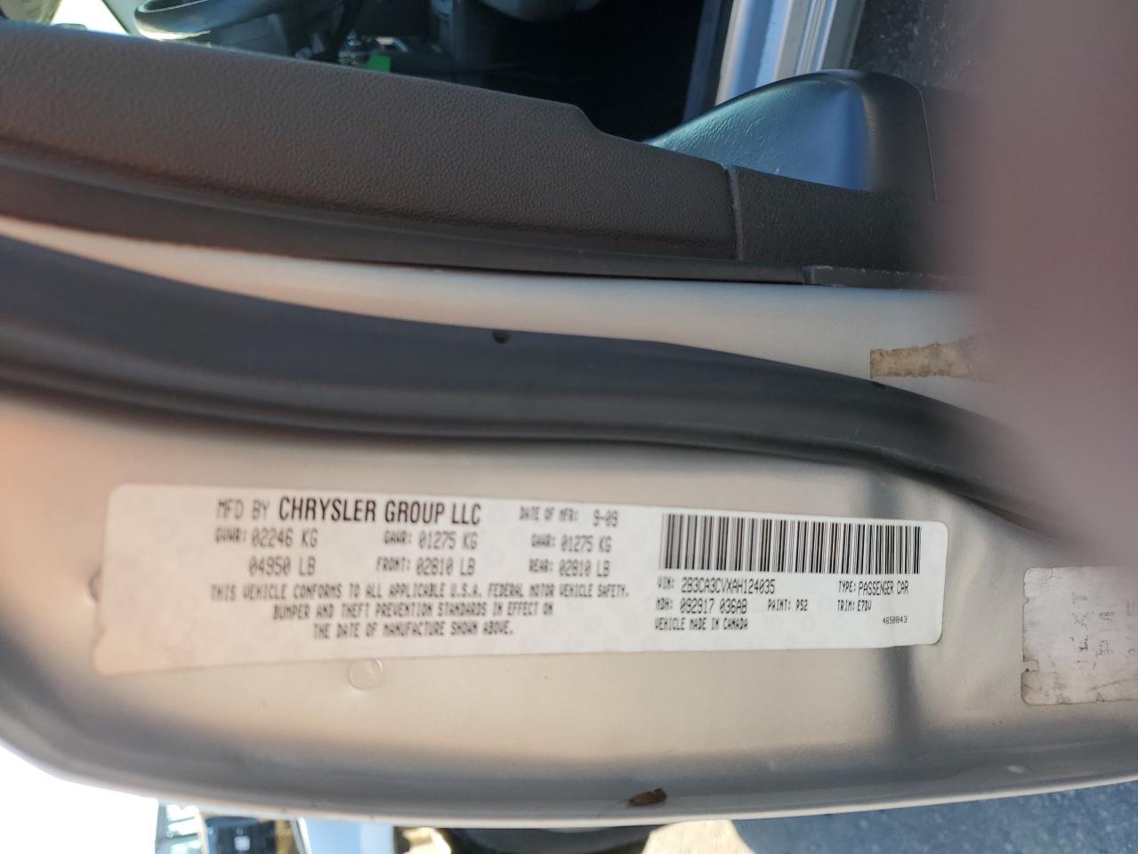 2010 Dodge Charger VIN 2B3CA3CVXAH124035 Copart auction photo, front end damage thumbnail 14