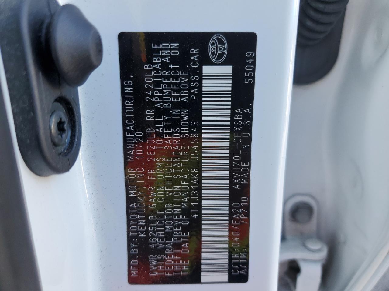2020 Toyota Camry VIN 4T1J31AK8LU545843 Copart auction photo, undercarriage / front end damage thumbnail 15
