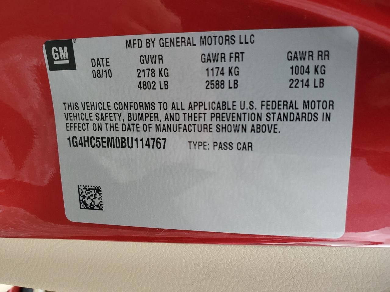 2011 Buick Lucerne VIN 1G4HC5EM0BU114767 Copart auction photo, side damage thumbnail 12
