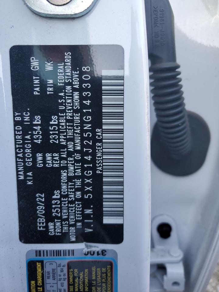 2022 KIA K5 VIN 5XXG14J25NG143308 Copart auction photo, all over damage thumbnail 14