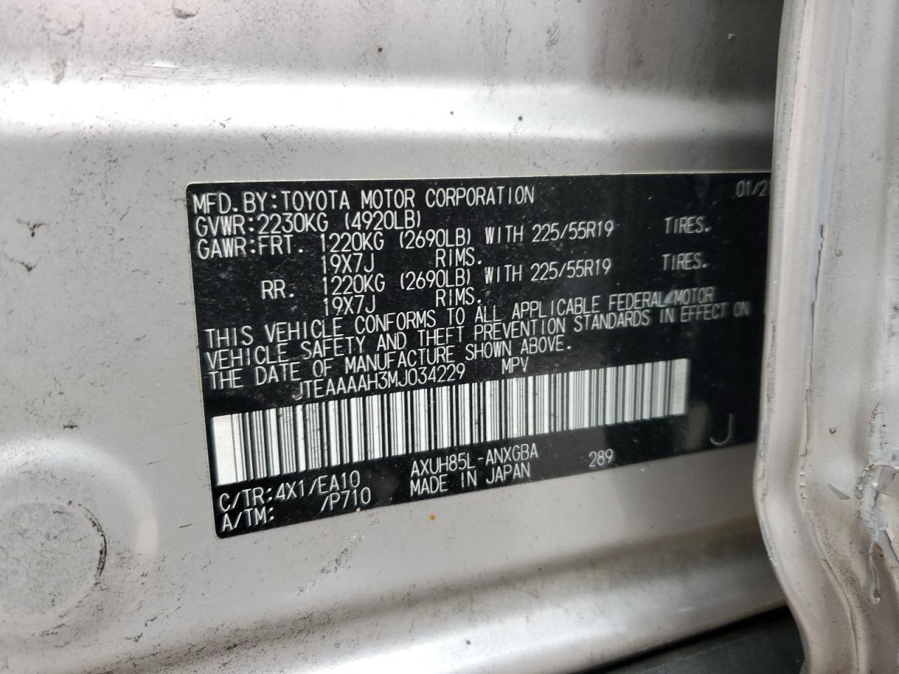 2021 Toyota Venza VIN JTEAAAAH3MJ034229 Copart auction photo, all over damage thumbnail 15