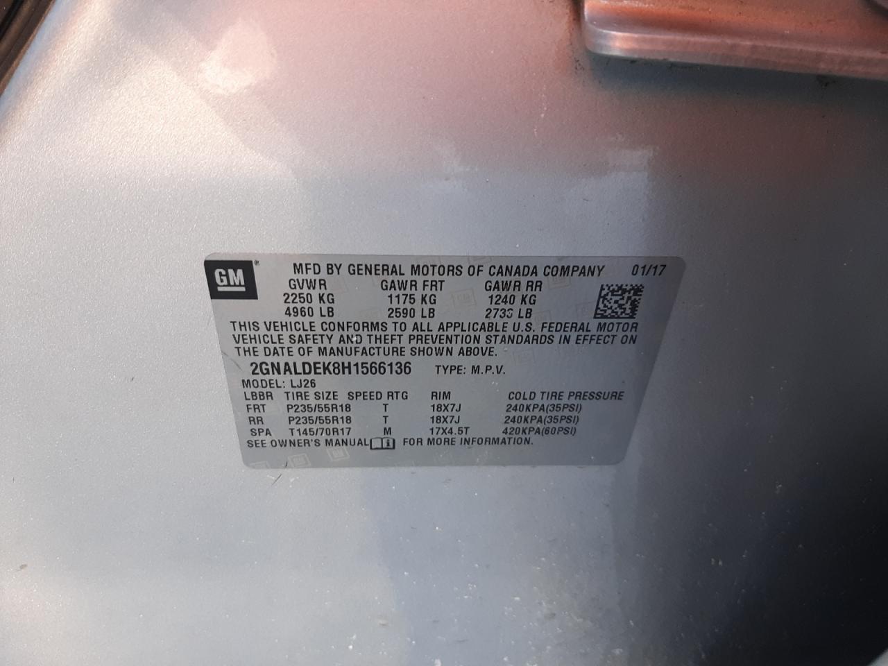 2017 Chevrolet Equinox VIN 2GNALDEK8H1566136 Copart auction photo, mechanical / minor dent/scratches damage thumbnail 13
