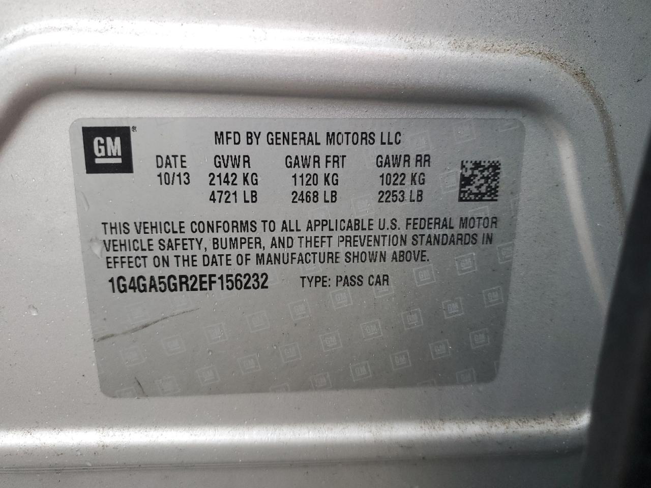 2014 Buick LaCrosse VIN 1G4GA5GR2EF156232 Copart auction photo, front end / rear end damage thumbnail 13