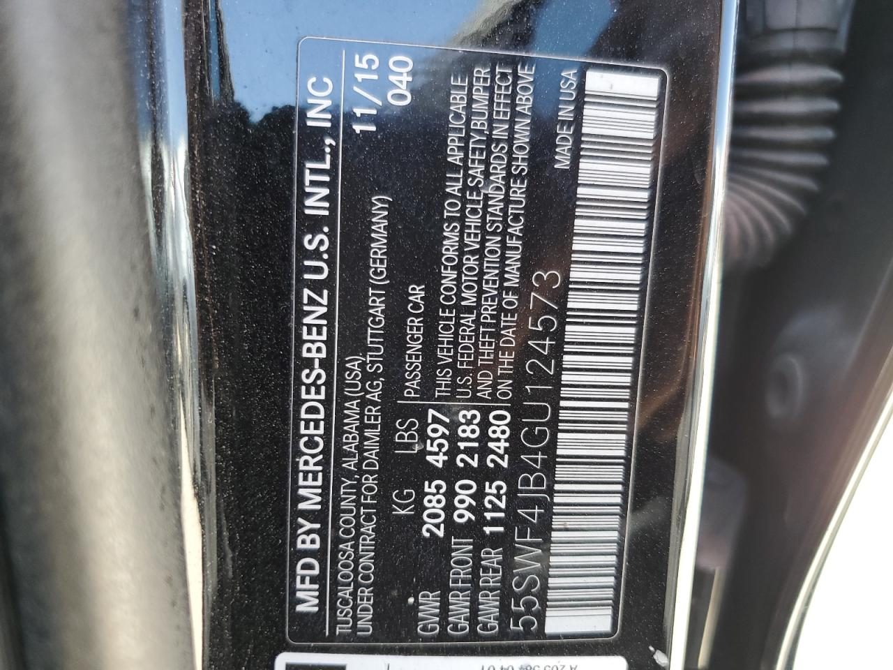 2016 Mercedes-Benz C-klasse VIN 55SWF4JB4GU124573 Copart auction photo, mechanical damage thumbnail 12
