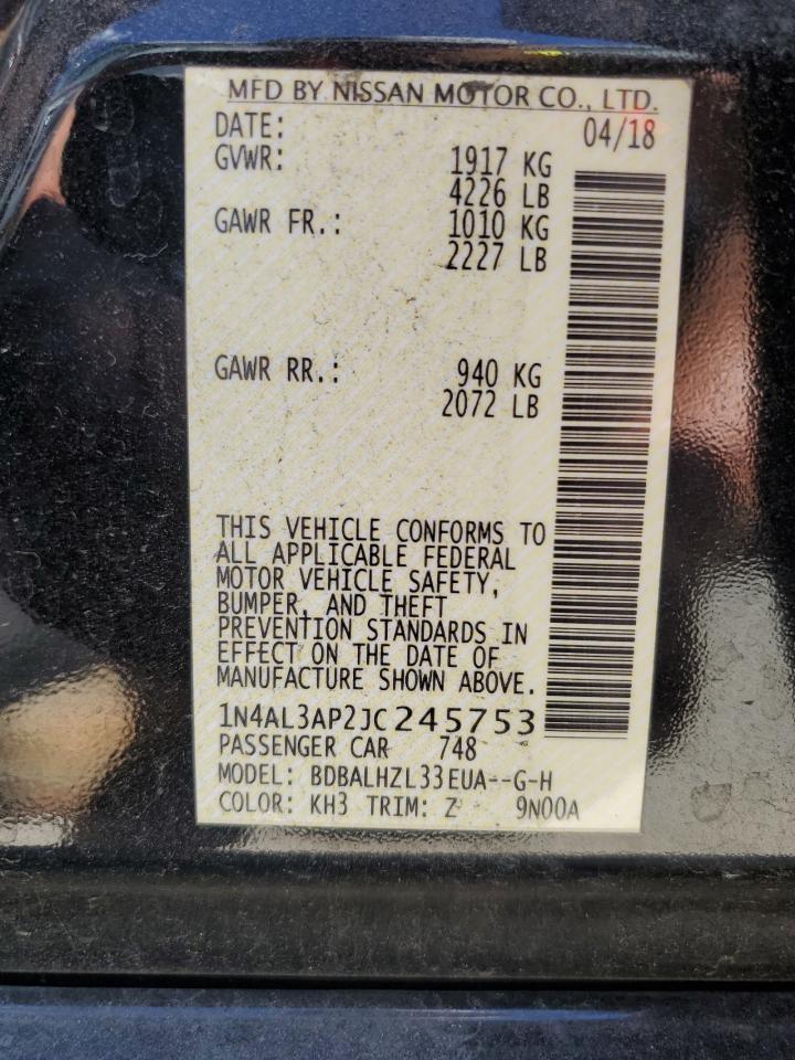 2018 Nissan Altima VIN 1N4AL3AP2JC245753 Copart auction photo, front end / rear end damage thumbnail 12