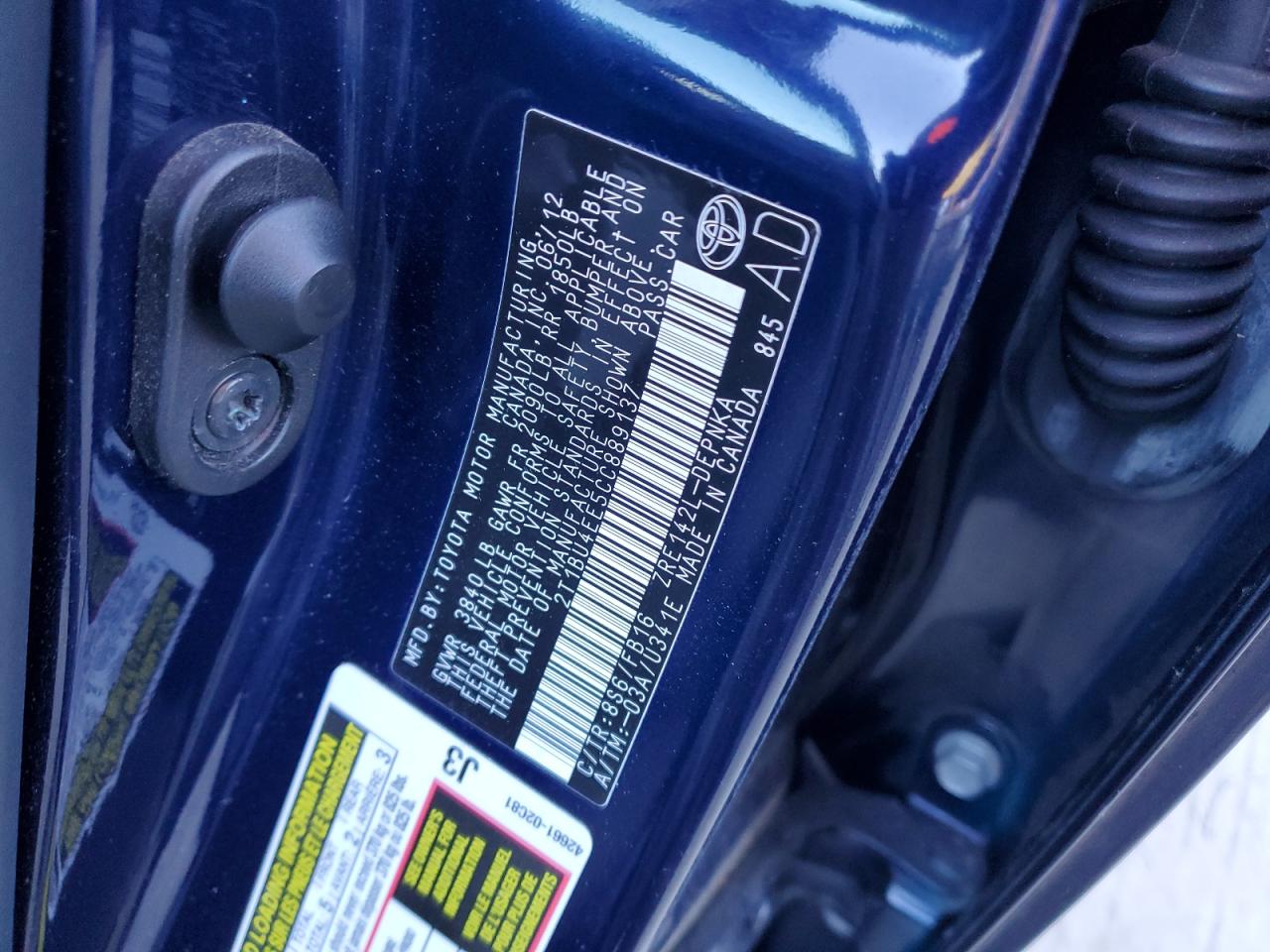 2012 Toyota Corolla VIN 2T1BU4EE5CC889137 Copart auction photo, rear end damage thumbnail 12