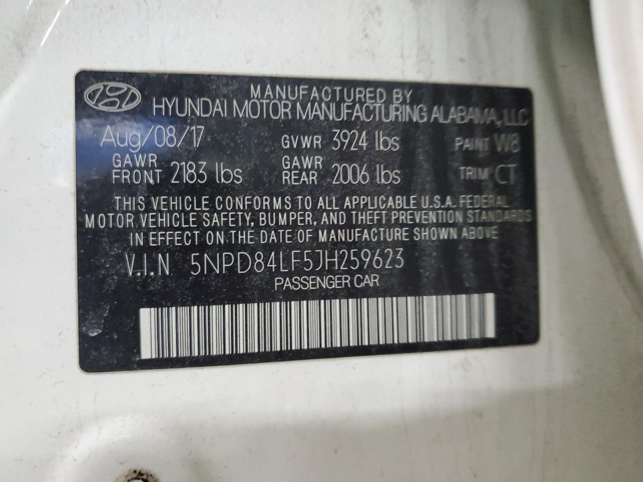 2018 Hyundai Elantra VIN 5NPD84LF5JH259623 Copart auction photo, rear end / side damage thumbnail 12