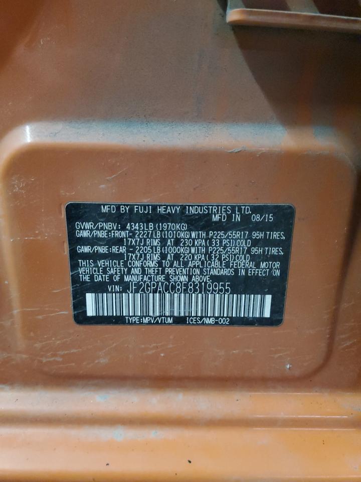 2015 Subaru XV VIN JF2GPACC8F8319955 Copart auction photo, front end damage thumbnail 14