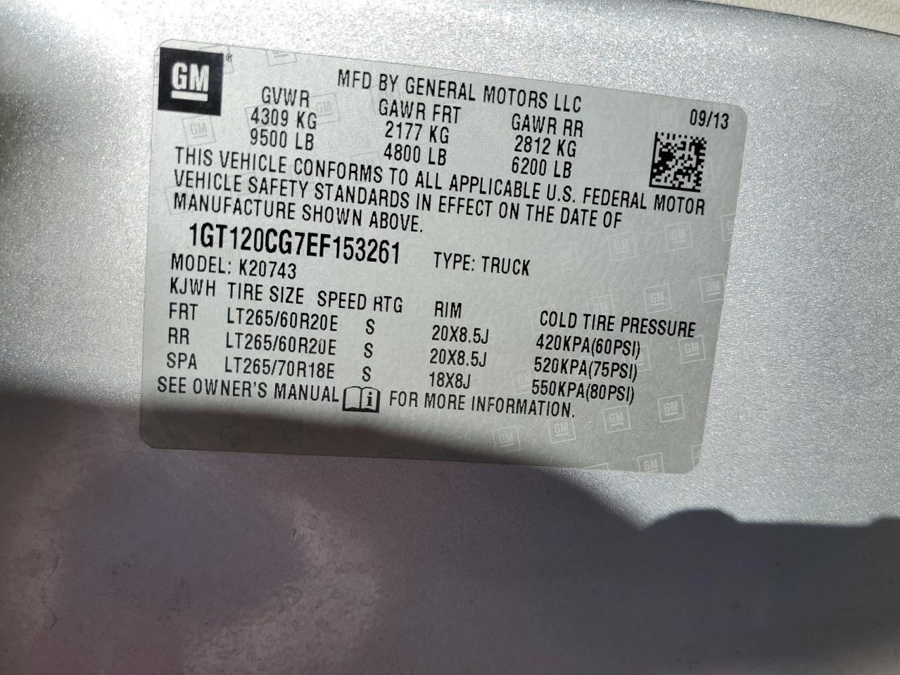 2014 GMC Sierra VIN 1GT120CG7EF153261 Copart auction photo, front end damage thumbnail 14