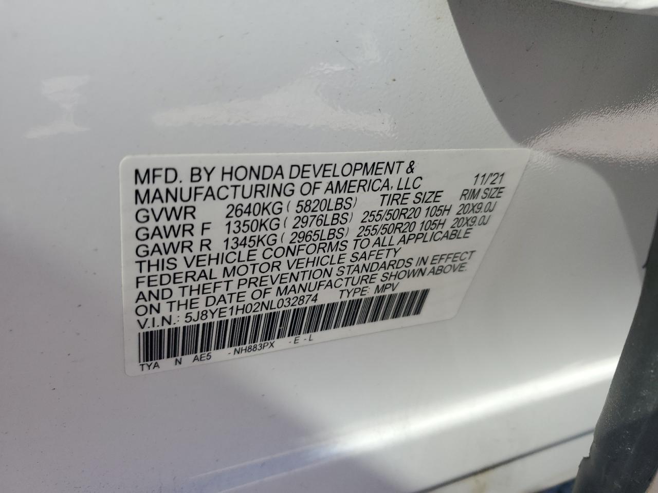 2022 Acura MDX VIN 5J8YE1H02NL032874 Copart auction photo, front end damage thumbnail 15