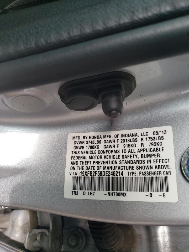 2013 Honda Civic VIN 19XFB2F58DE246214 Copart auction photo, side / front end damage thumbnail 14