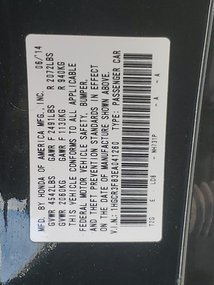 2014 Honda Accord VIN 1HGCR3F83EA041260 Copart auction photo, rear end / minor dent/scratches damage thumbnail 12