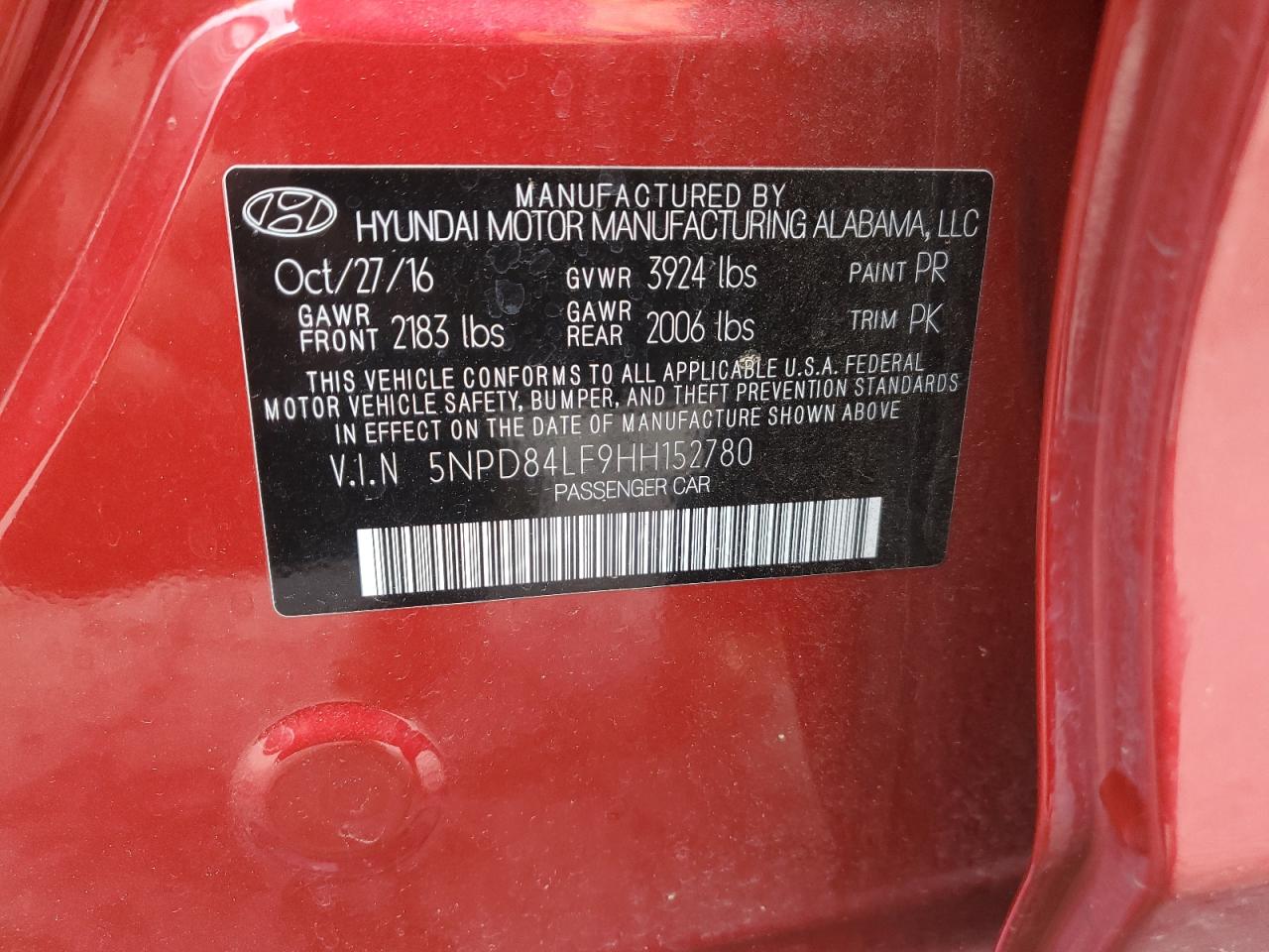 2017 Hyundai Elantra VIN 5NPD84LF9HH152780 Copart auction photo, front end damage thumbnail 12