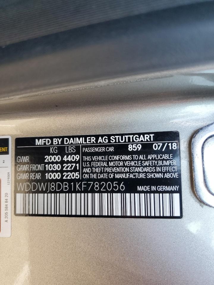 2019 Mercedes-Benz C-klasse VIN WDDWJ8DB1KF782056 Copart auction photo, burn damage thumbnail 12