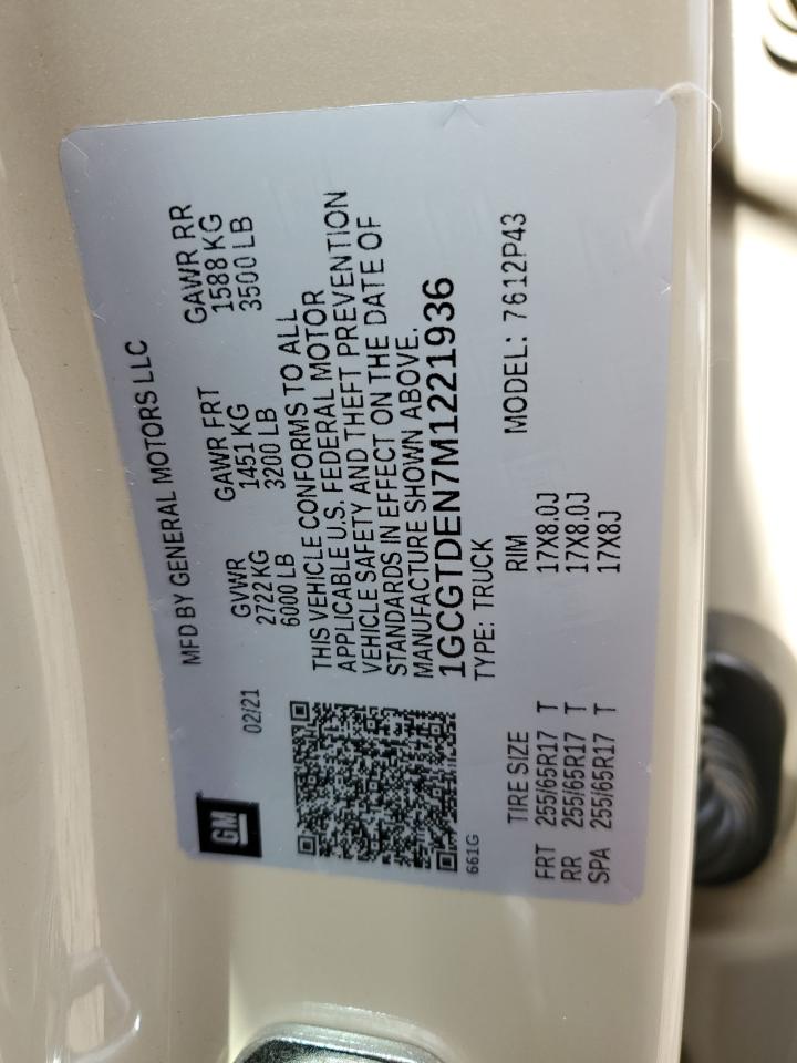 2021 Chevrolet Colorado VIN 1GCGTDEN7M1221936 Copart auction photo, front end / minor dent/scratches damage thumbnail 12