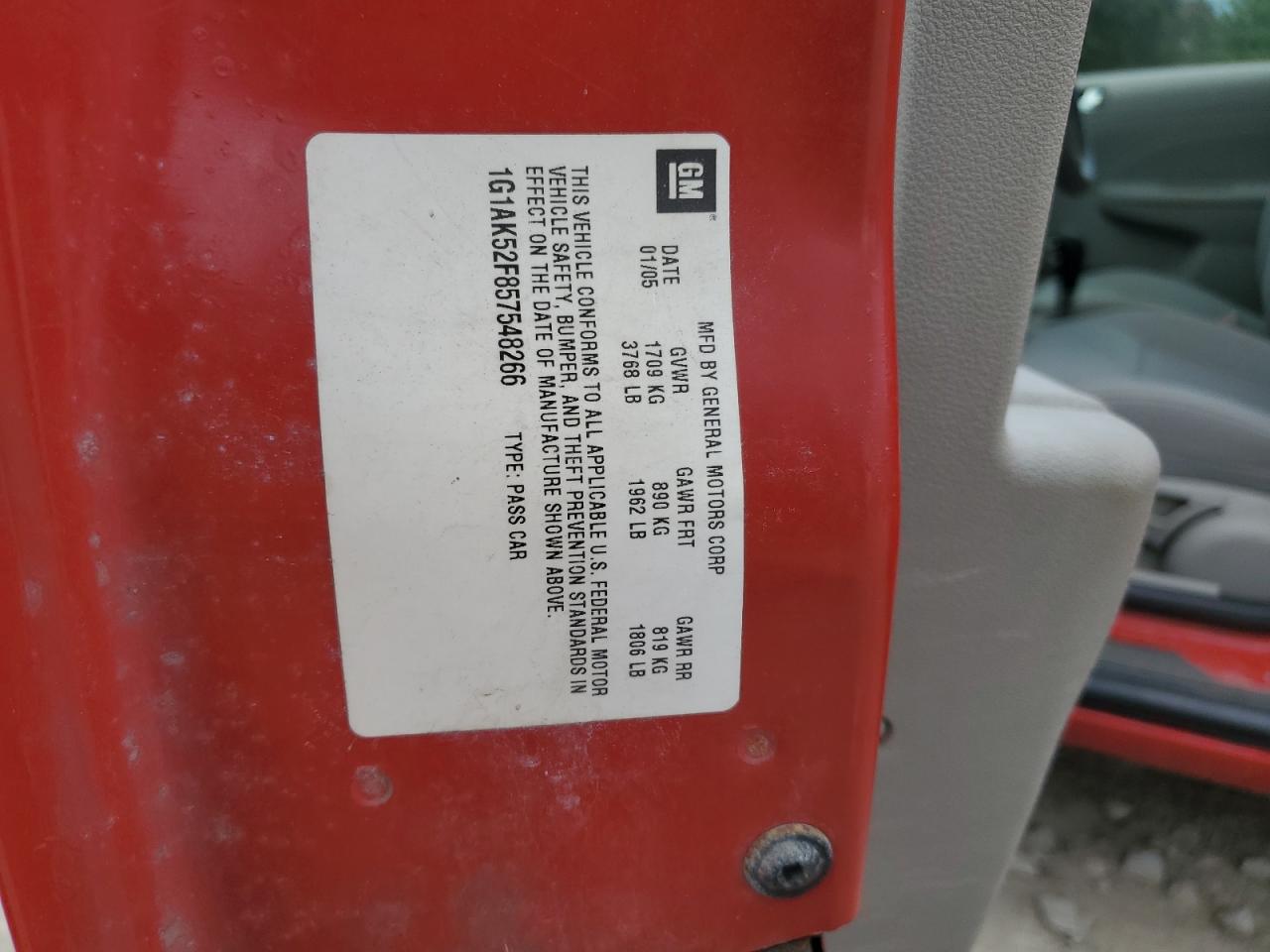 2005 Chevrolet Cobalt VIN 1G1AK52F857548266 Copart auction photo, burn / front end damage thumbnail 14