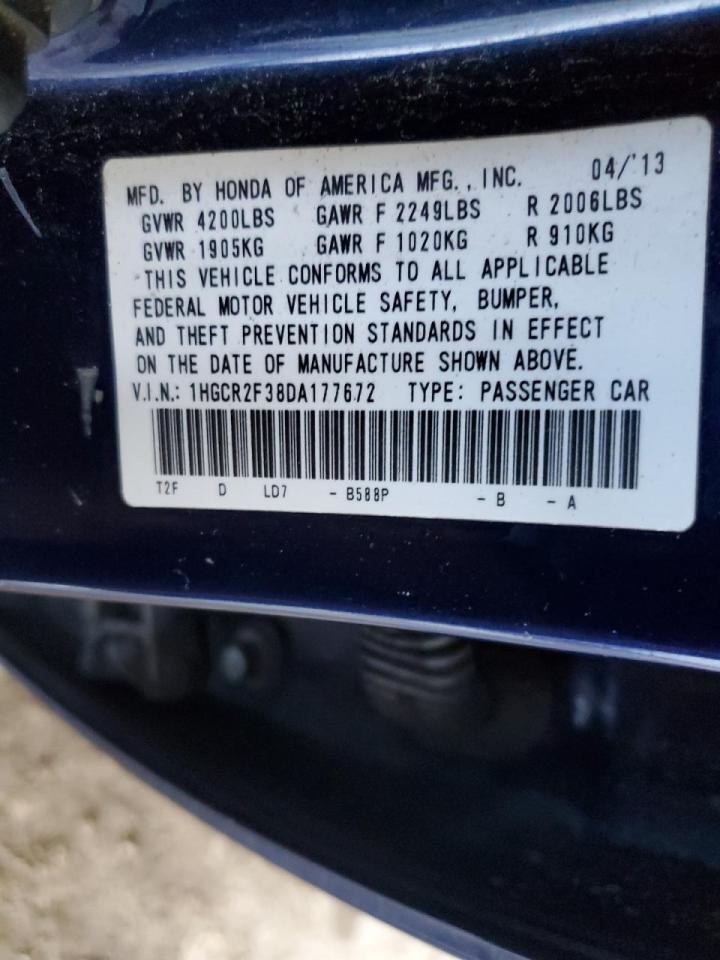 2013 Honda Accord VIN 1HGCR2F38DA177672 Copart auction photo, rear end damage thumbnail 12