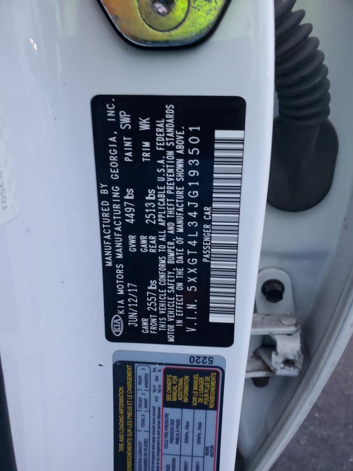 2018 KIA Optima VIN 5XXGT4L34JG193501 Copart auction photo, front end damage thumbnail 12
