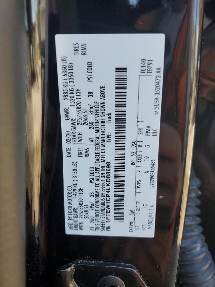 2020 Ford F-150 VIN 1FTEW1CP4LKD88698 Copart auction photo, rear end damage thumbnail 12