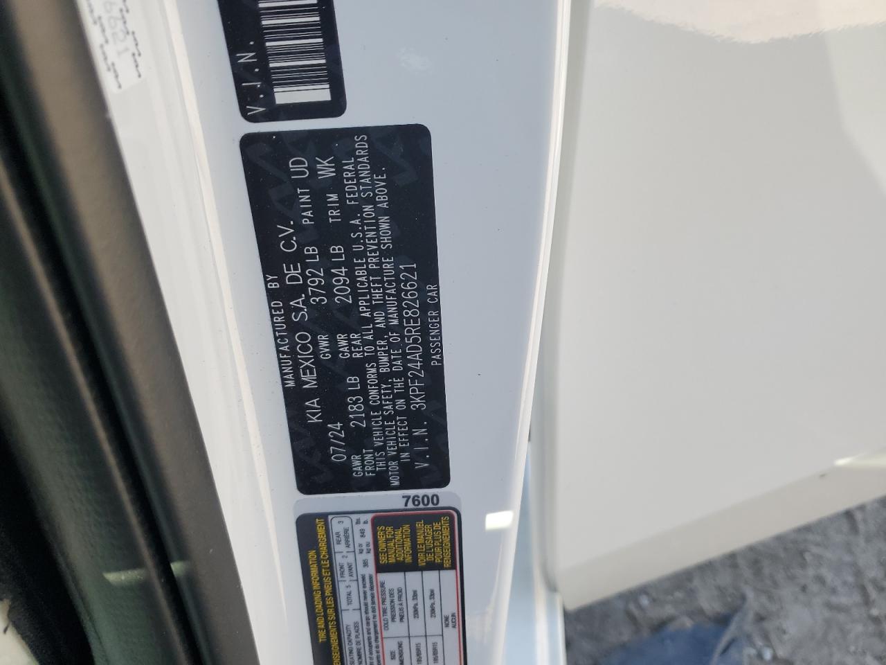 2024 KIA Forte VIN 3KPF24AD5RE826621 Copart auction photo, front end damage thumbnail 14