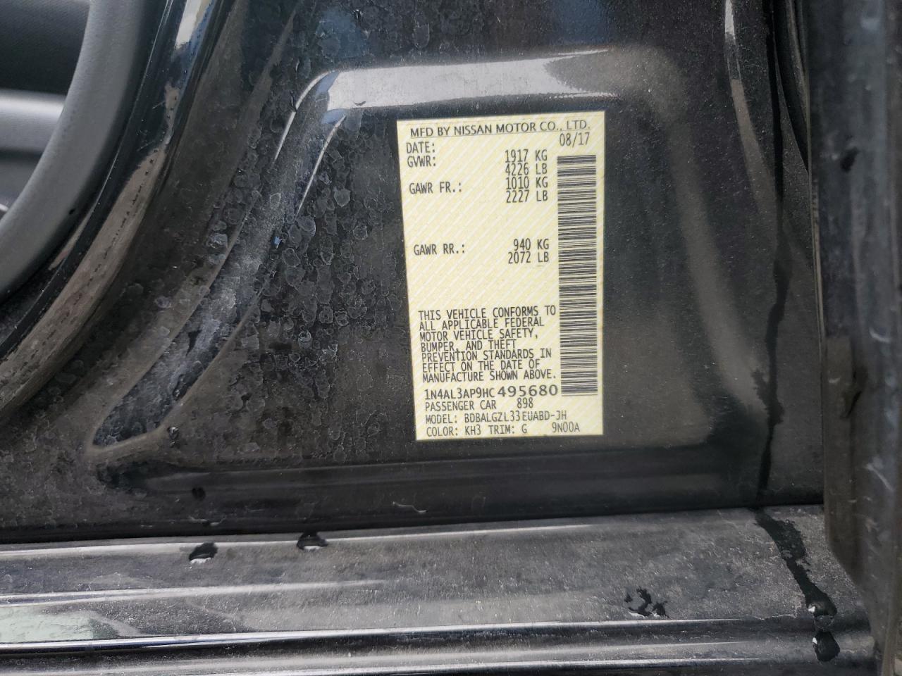 2017 Nissan Altima VIN 1N4AL3AP9HC495680 Copart auction photo, rear end damage thumbnail 12