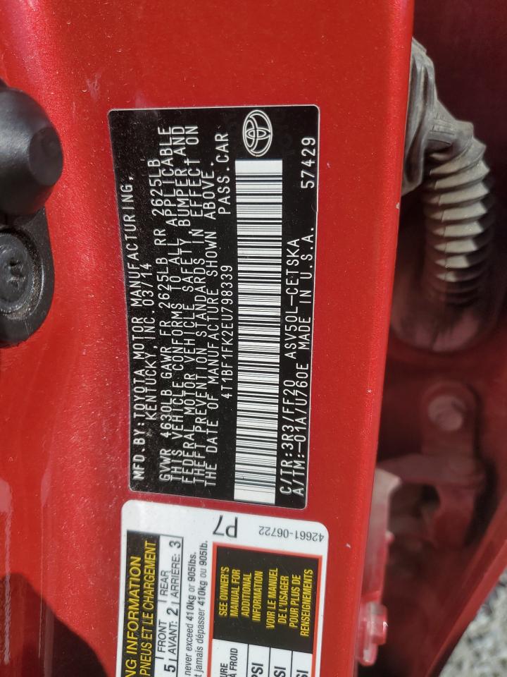 2014 Toyota Camry VIN 4T1BF1FK2EU798339 Copart auction photo, rear end damage thumbnail 12
