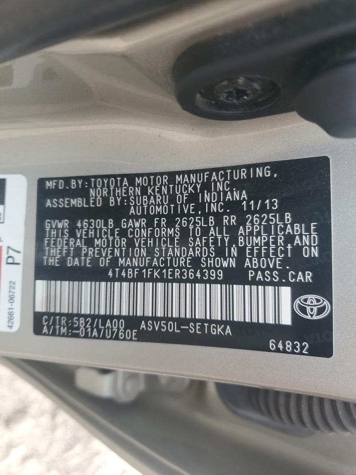 2014 Toyota Camry VIN 4T4BF1FK1ER364399 Copart auction photo, front end damage thumbnail 14