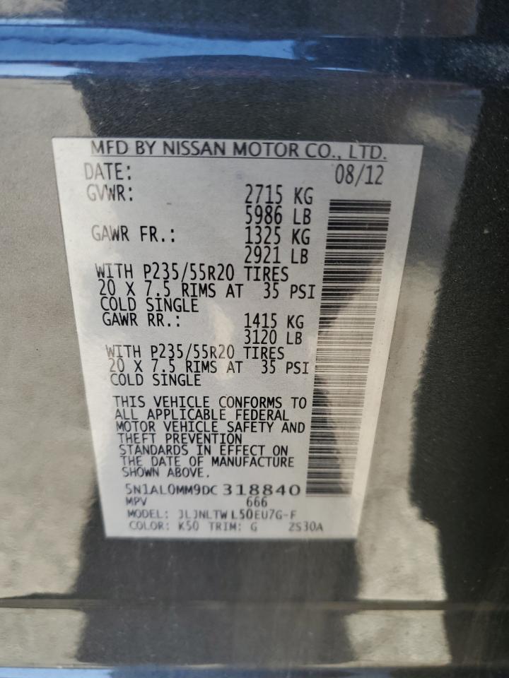 2013 Infiniti JX VIN 5N1AL0MM9DC318840 Copart auction photo, front end damage thumbnail 13