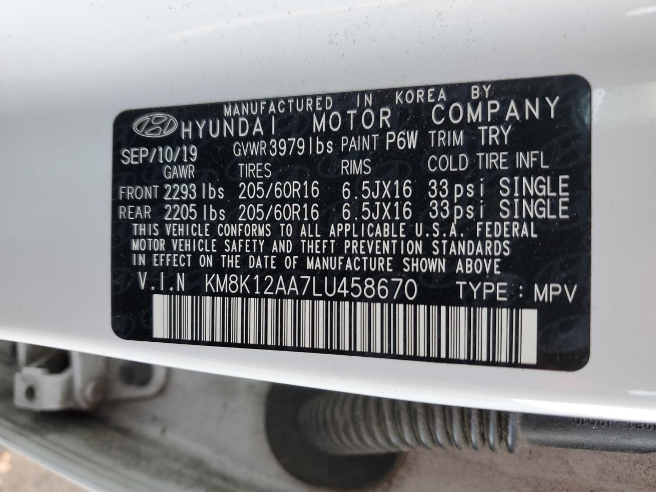 2020 Hyundai Kona VIN KM8K12AA7LU458670 Copart auction photo, front end damage thumbnail 13